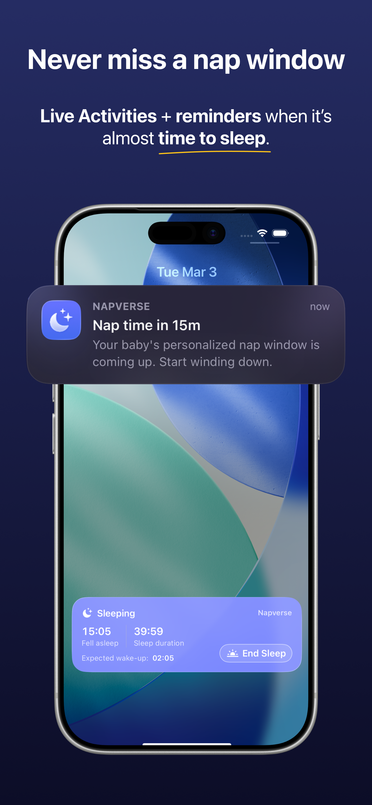 Napverse Lock Screen reminder and live sleep update