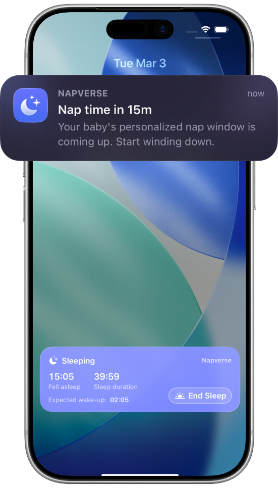 Napverse notification and Live Activity for nap reminders