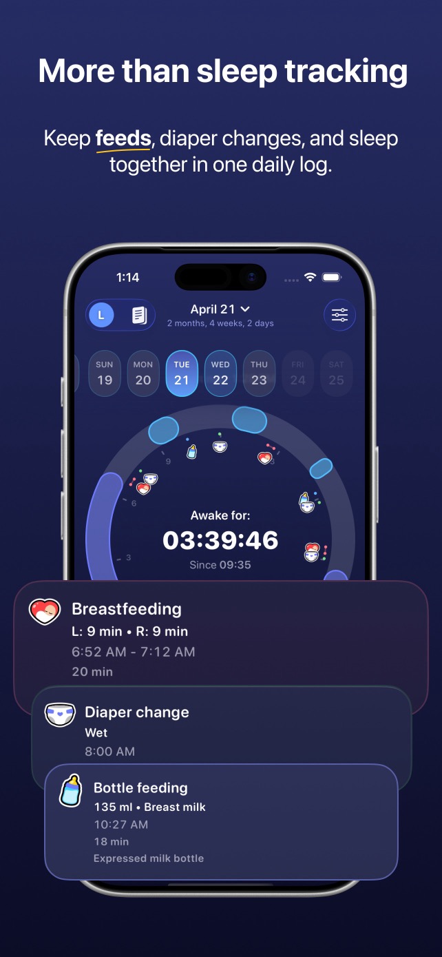 Baby feeding, diaper and sleep activity log in Napverse