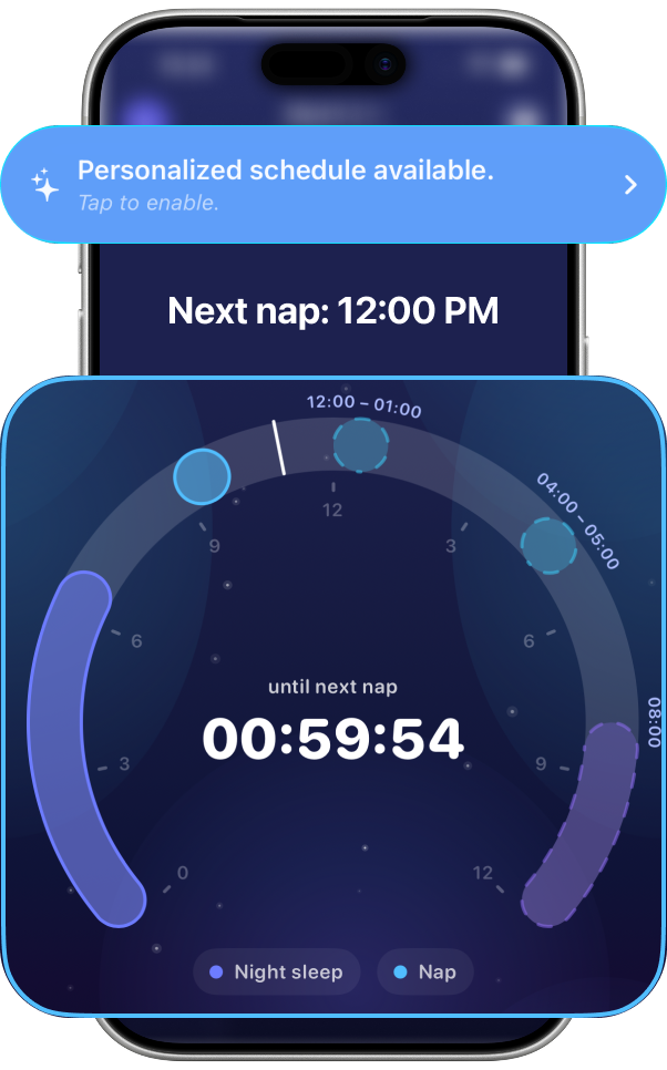 Napverse showing a personalized schedule available and next nap countdown